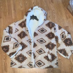 Warm Toned Aztec Print Sherpa Jacket